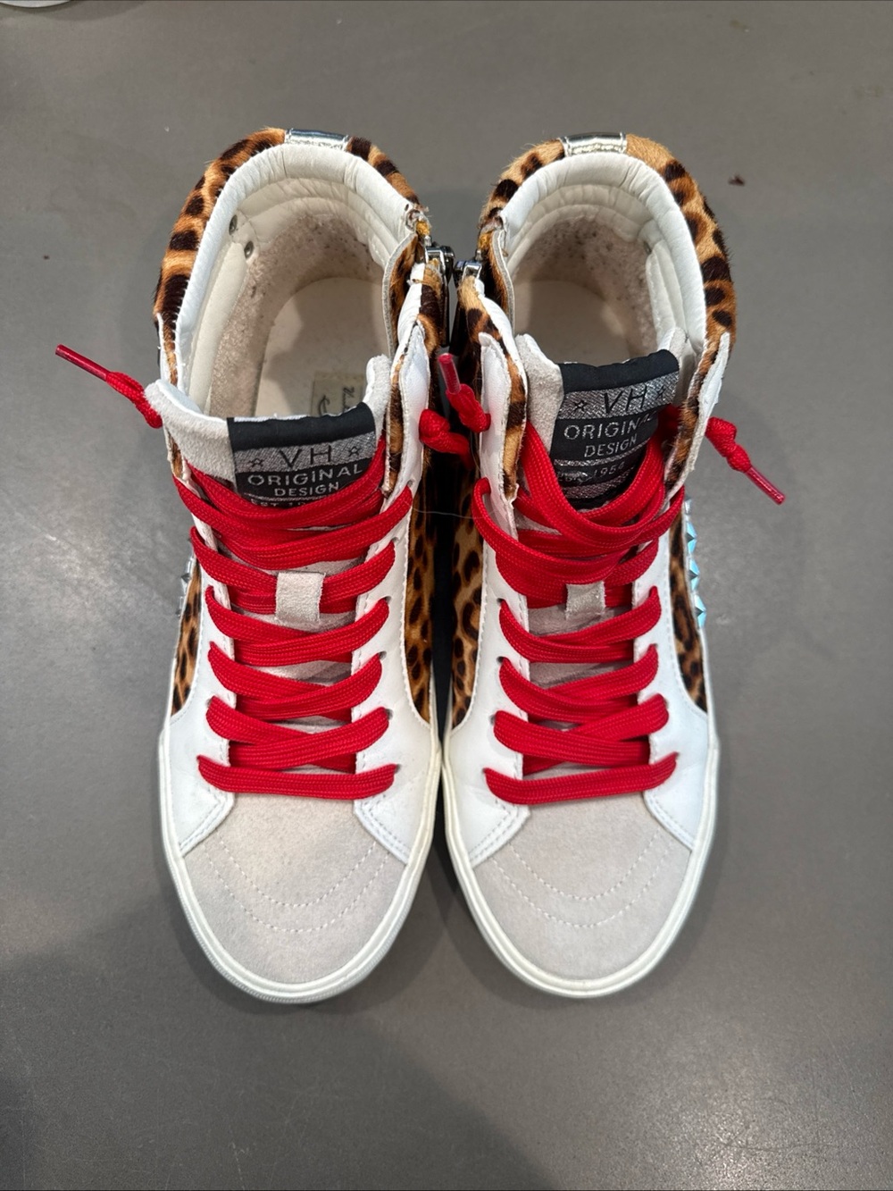 Vintage Havana Leopard High-Top Sneakers with Red Laces